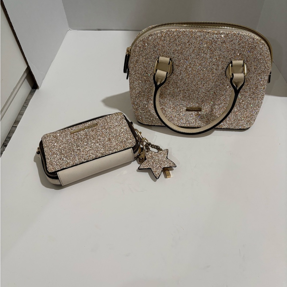 Aldo Glitter Beige Satchel and Wallet Set